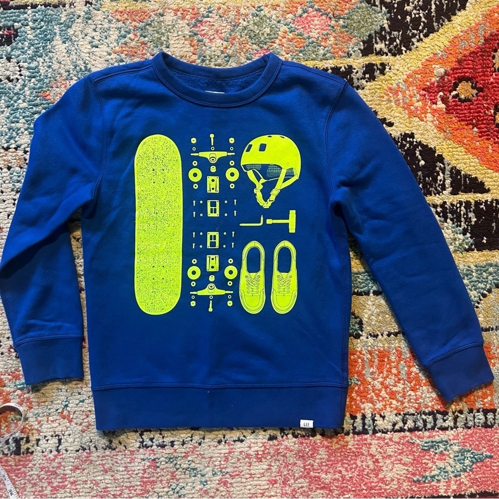 Gap Kids Blue Skateboard Graphic Pull On Sweatshirt Boys Size Large